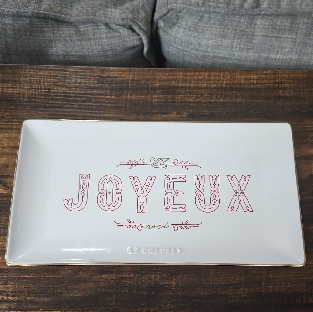 Le Creuset White Platter with Red Joyeux Design